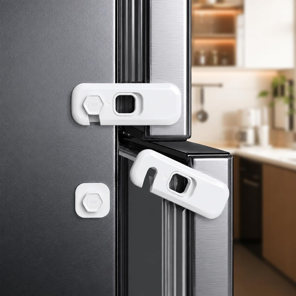 2-Pack Fridge Locks, Child Proof Refrigerator/Freezer Door Lock, Child Safety Cabinet Lock with Adhesive Pads - Freezer Latch to Keep Door Closed for Latches,Drawer,Closets,Oven (White)