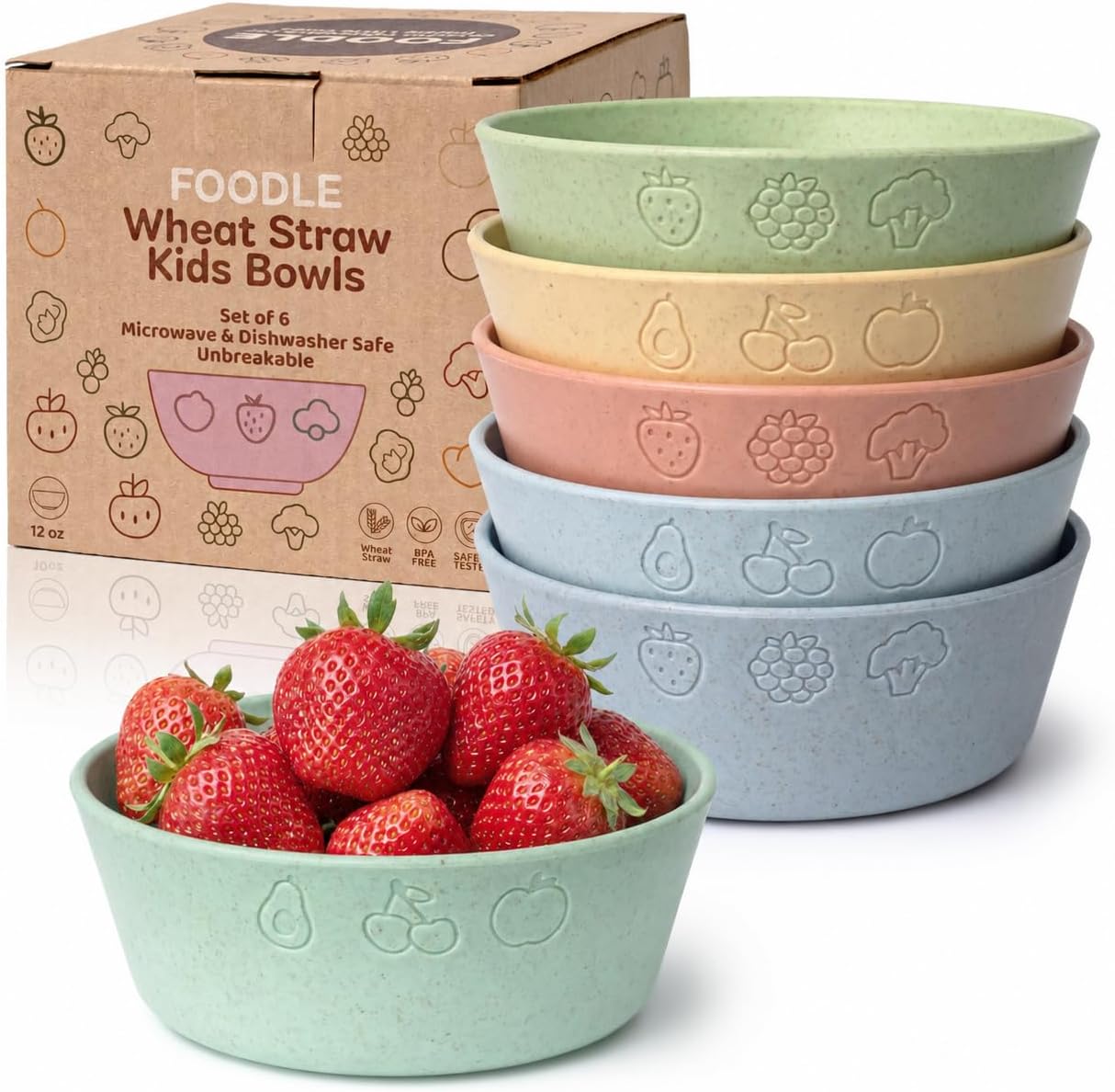 FOODLE Wheat Straw Kids Bowls - Microwave and Dishwasher Safe Toddler Bowls