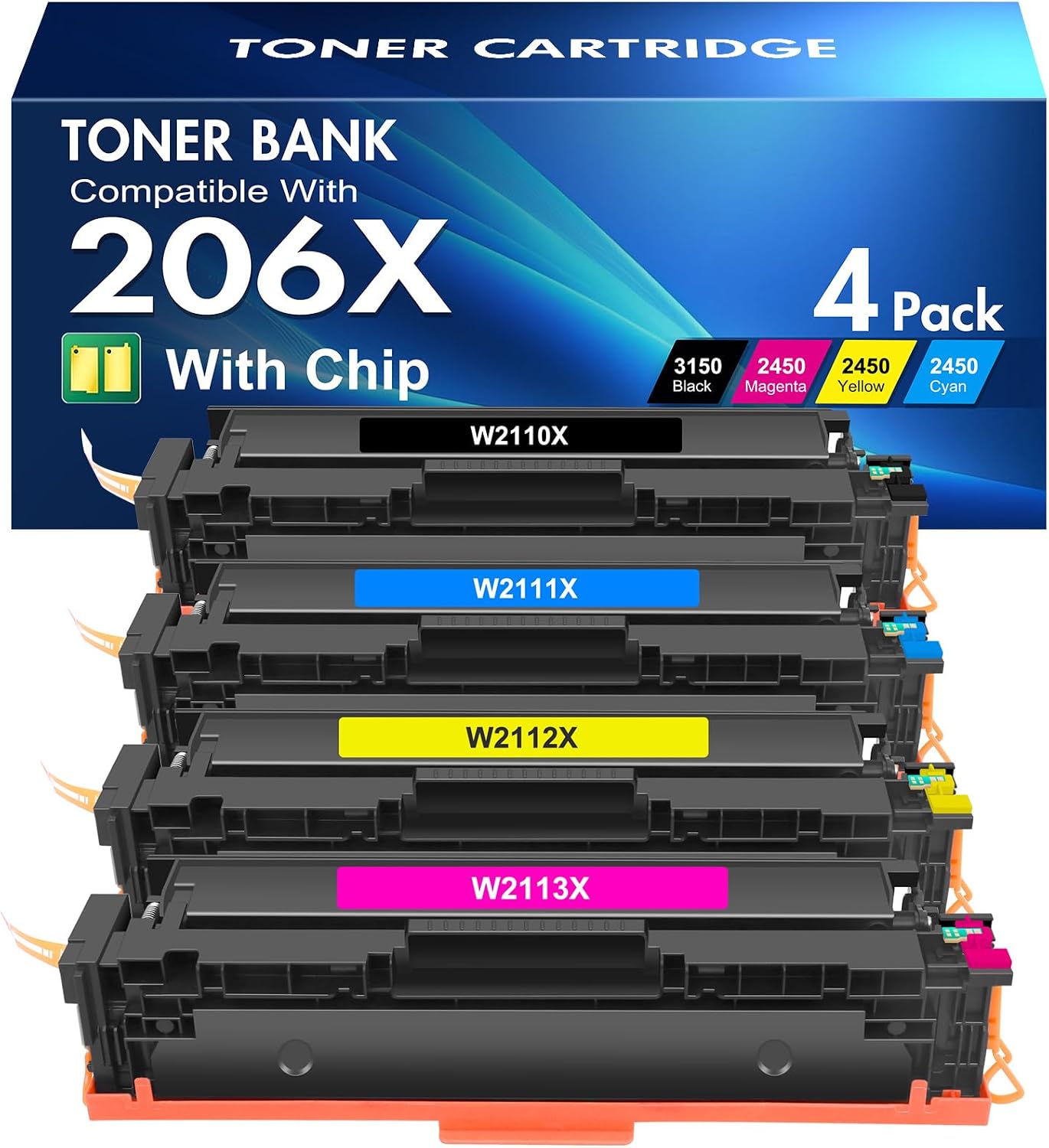206X Toner Cartridges 4 Pack High Yield for HP MFP M283fdw M283cdw M255dw