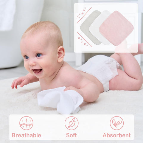 Viviland Baby Towels and Baby Wash Cloths Set Hooded Baby Towels Baby Wipes Absorbent Bath Face Towels Burp Cloths or Face Towels for Girl Boy 6-Pack Size 28 x 28 Inch(Elephant Flower)