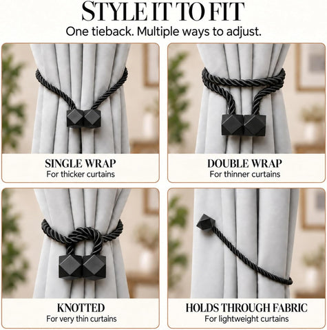 NazTur Magnetic Curtain Tiebacks, Curtain Ties, No-Drill Holdbacks (2 Pack)