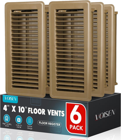 VOISEN Floor Register 4x10, 6 Pack Brown Floor Vent Covers
