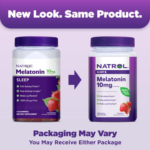 Natrol Melatonin Gummies, Sleep Support for Adults, 10 mg Melatonin Supplement for Sleeping, 140 Strawberry-Flavored Gummies, Up to a 70 Day Supply