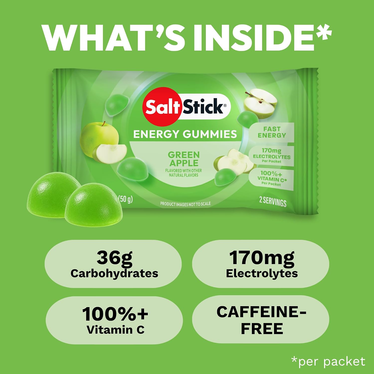 SaltStick Energy Chews Green Apple Energy Gummies 10 Bags/ 20 Servings