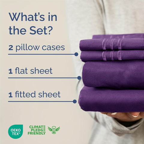 King Size 4 Piece Sheet Set - Comfy Breathable & Cooling Sheets - Purple
