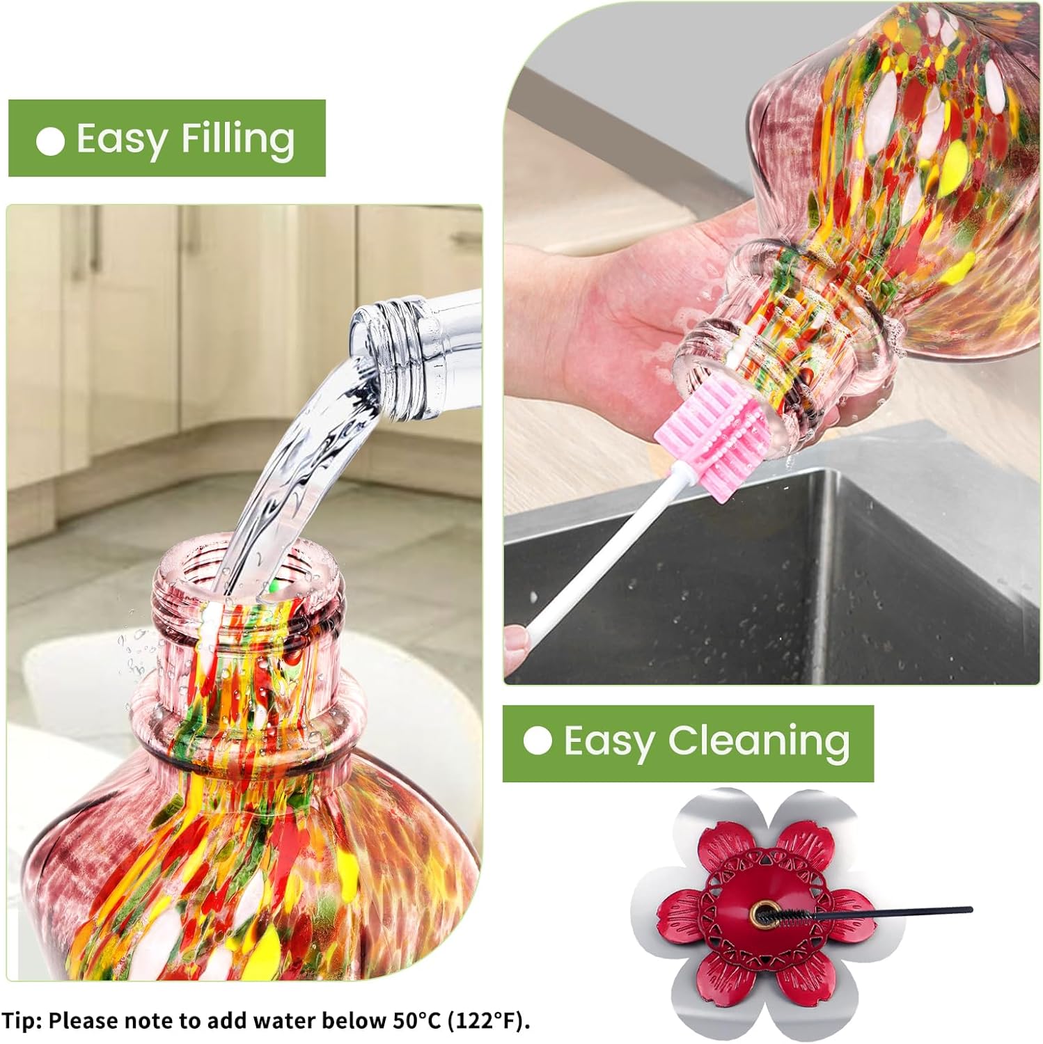 BOLITE Hummingbird Feeders for Outdoors Hanging, Hand Blown, Purple, 22oz