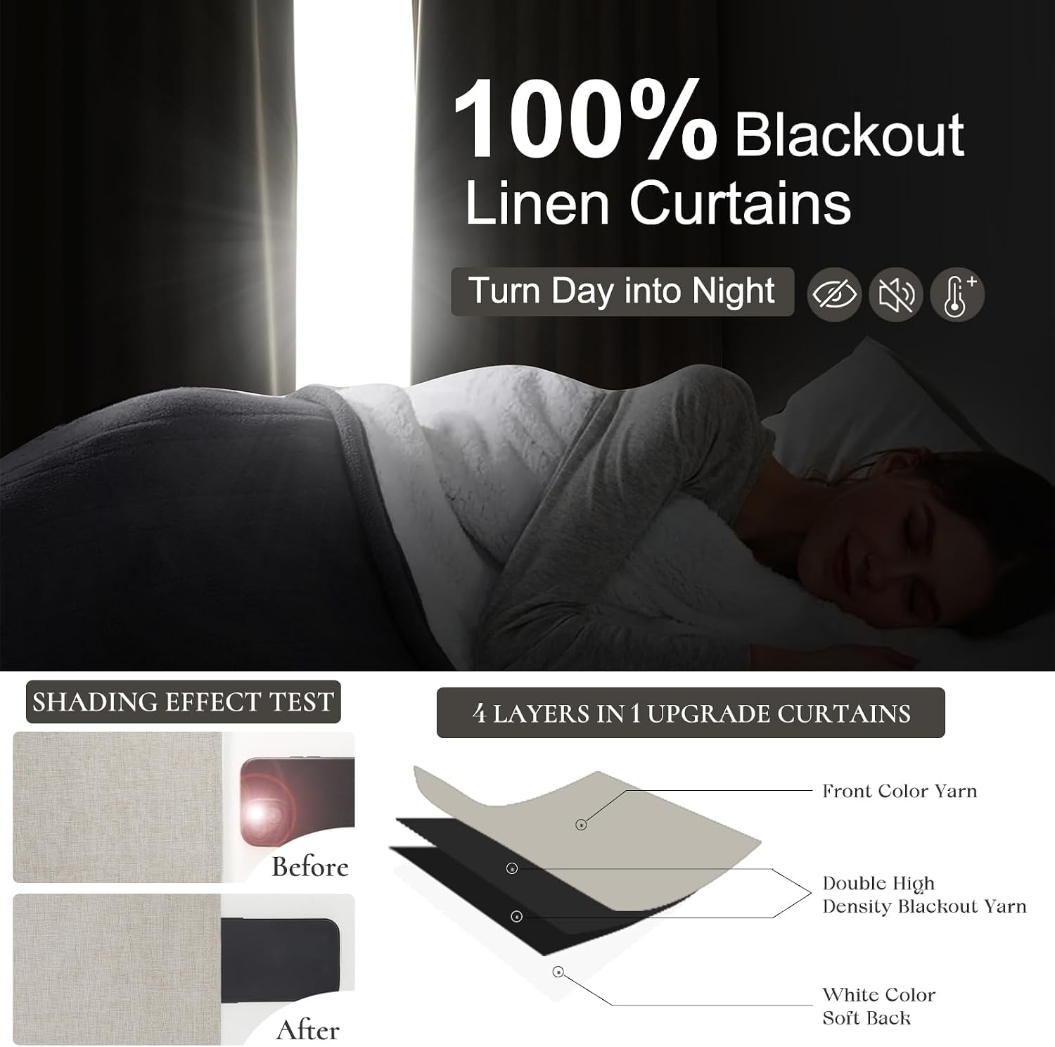 Curtains 70 Inch Length Wide Pleated Blackout Curtain for Sliding Glass Door, Farmhouse Natural Linen Thick Thermal for Summer Heat/Sound Noise Reducing Heavy Large Window Drapes (70"Wx102"Lx2Panels)