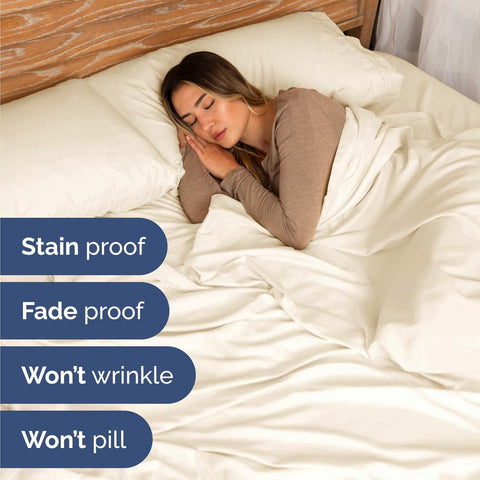 Cal King Size 4 Piece Sheet Set - Breathable & Cooling Sheets - Off White