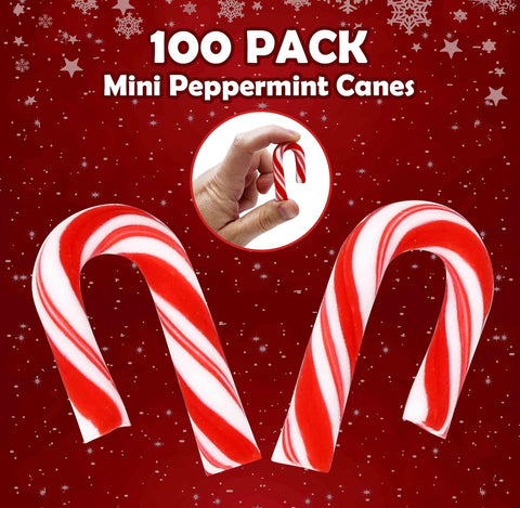 Christmas Mini Candy Canes Individually Wrapped Peppermint Flavor 100 Pack