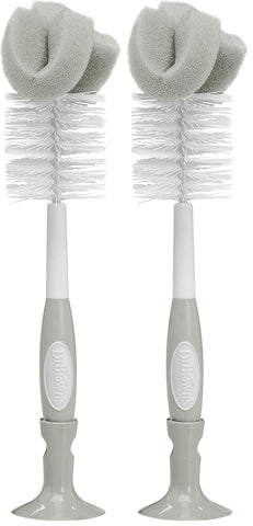 Dr. Brown's Reusable Sponge Baby Bottle Cleaning Brush with Suction Cup Stand, Scrubber and Nipple Cleaner, BPA-Free, Gray, 2-Pack