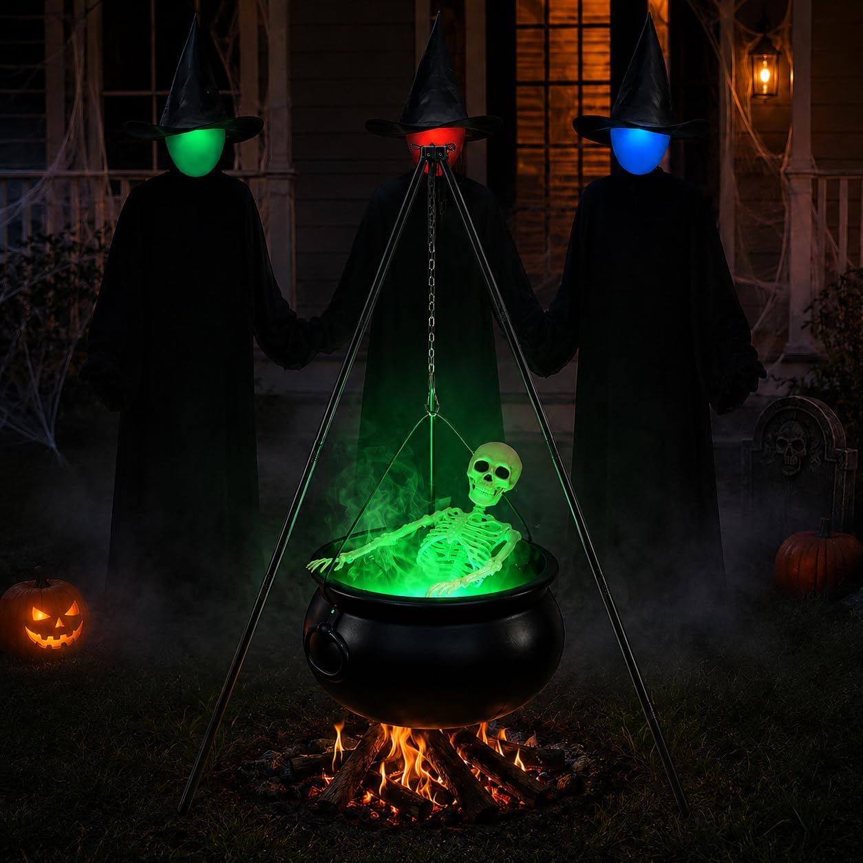 Halloween Decorations Outside - Large Witches Cauldron on Tripod with Skeleton & Fog Maker - Skeleton Halloween Party Decor for Outdoor Yard Home Porch