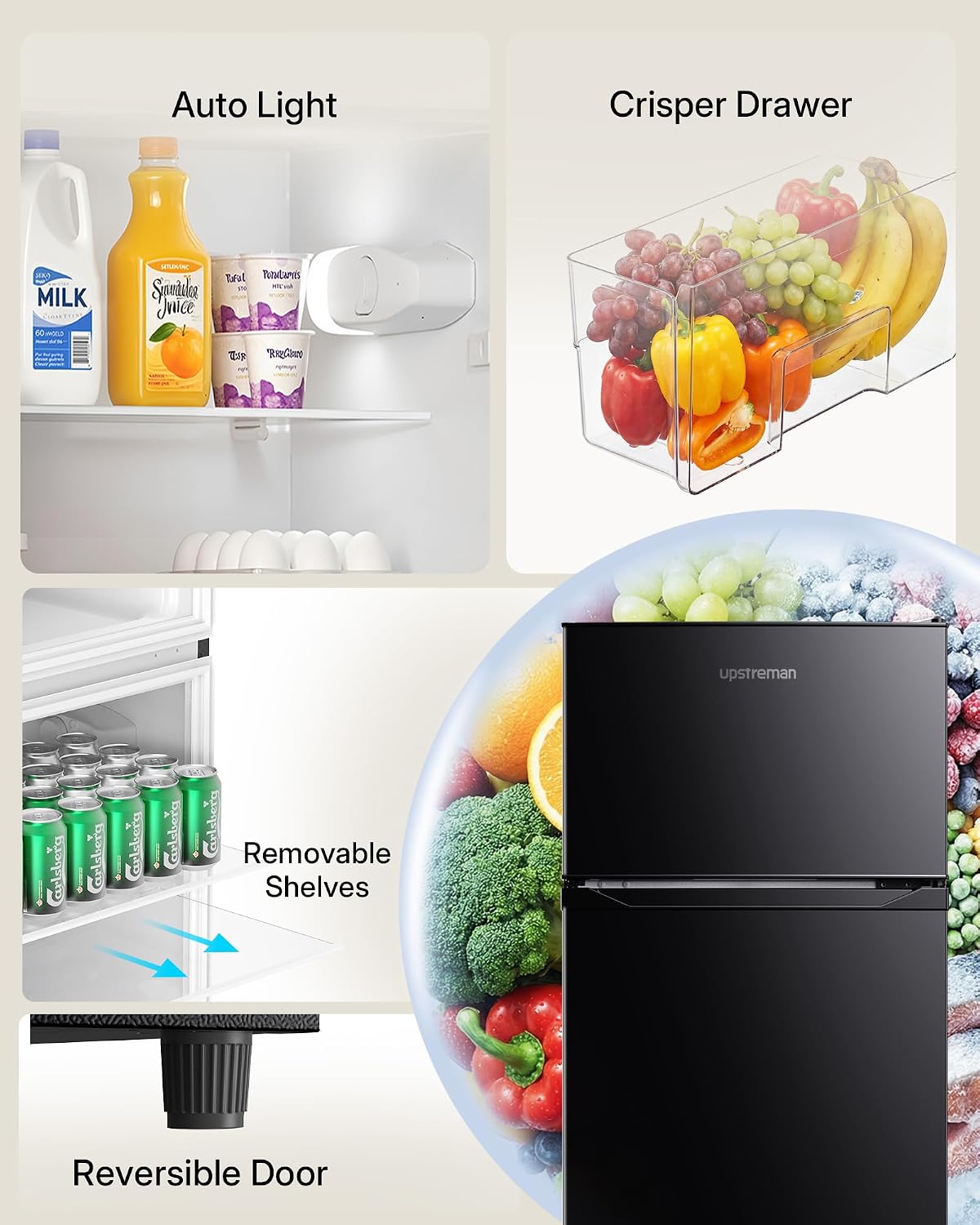 Upstreman 7.7 Cu.Ft. Refrigerator with Freezer Double Door Fridge