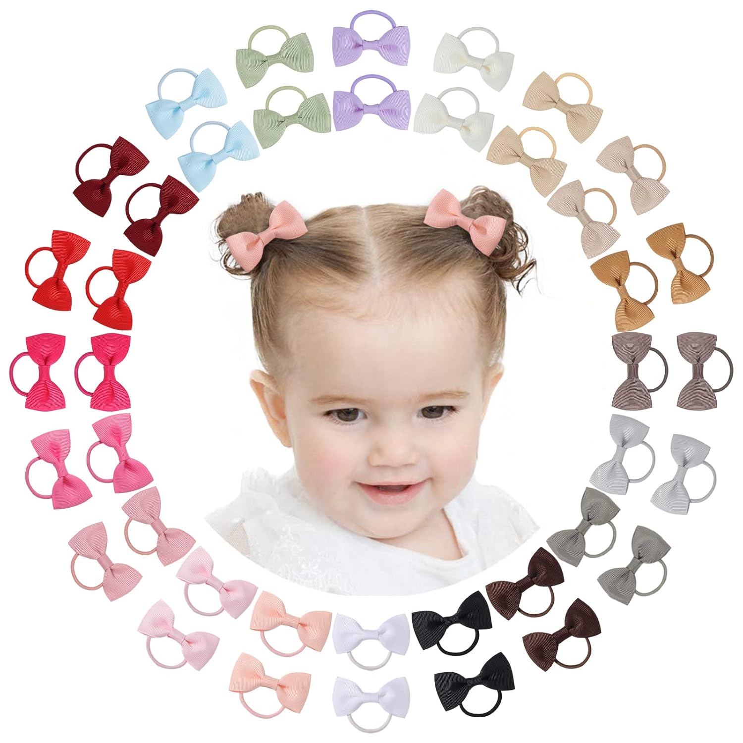 Jollybows 40PCS Baby Girls Hair Bows Ties 2 Inch Ponytail Holders Hair Ties