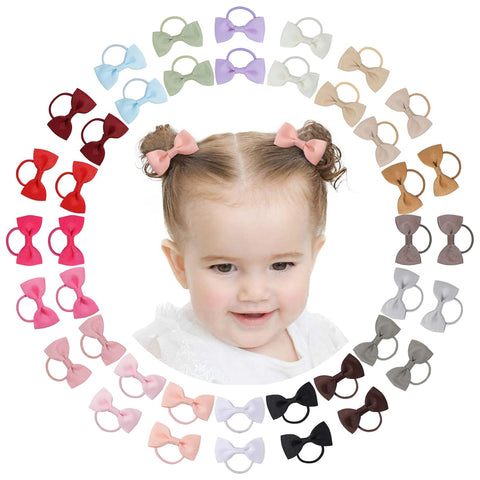 Jollybows 40PCS Baby Girls Hair Bows Ties 2 Inch Ponytail Holders Hair Ties