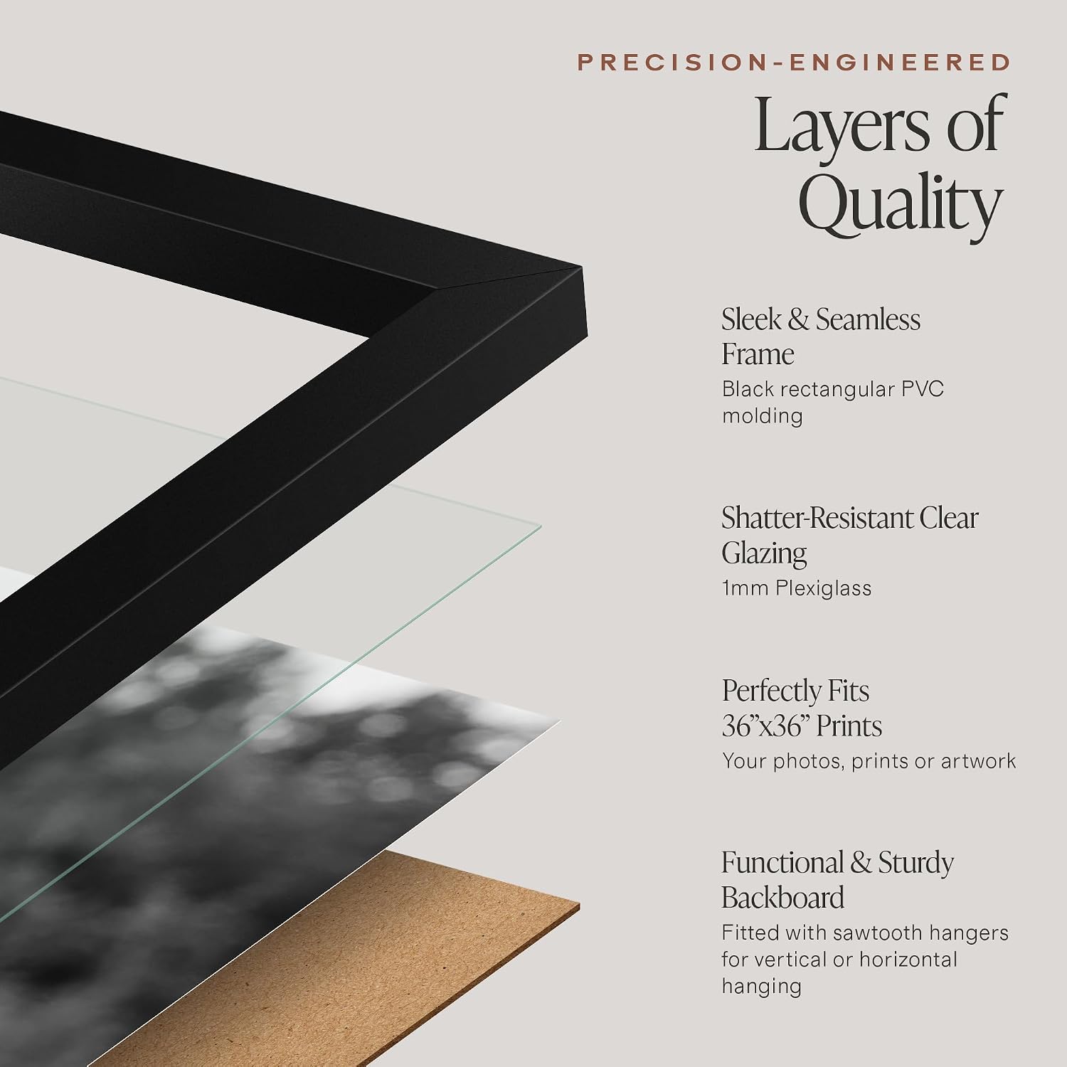 Americanflat 36x36 Poster Frame - Slim Molding - Black