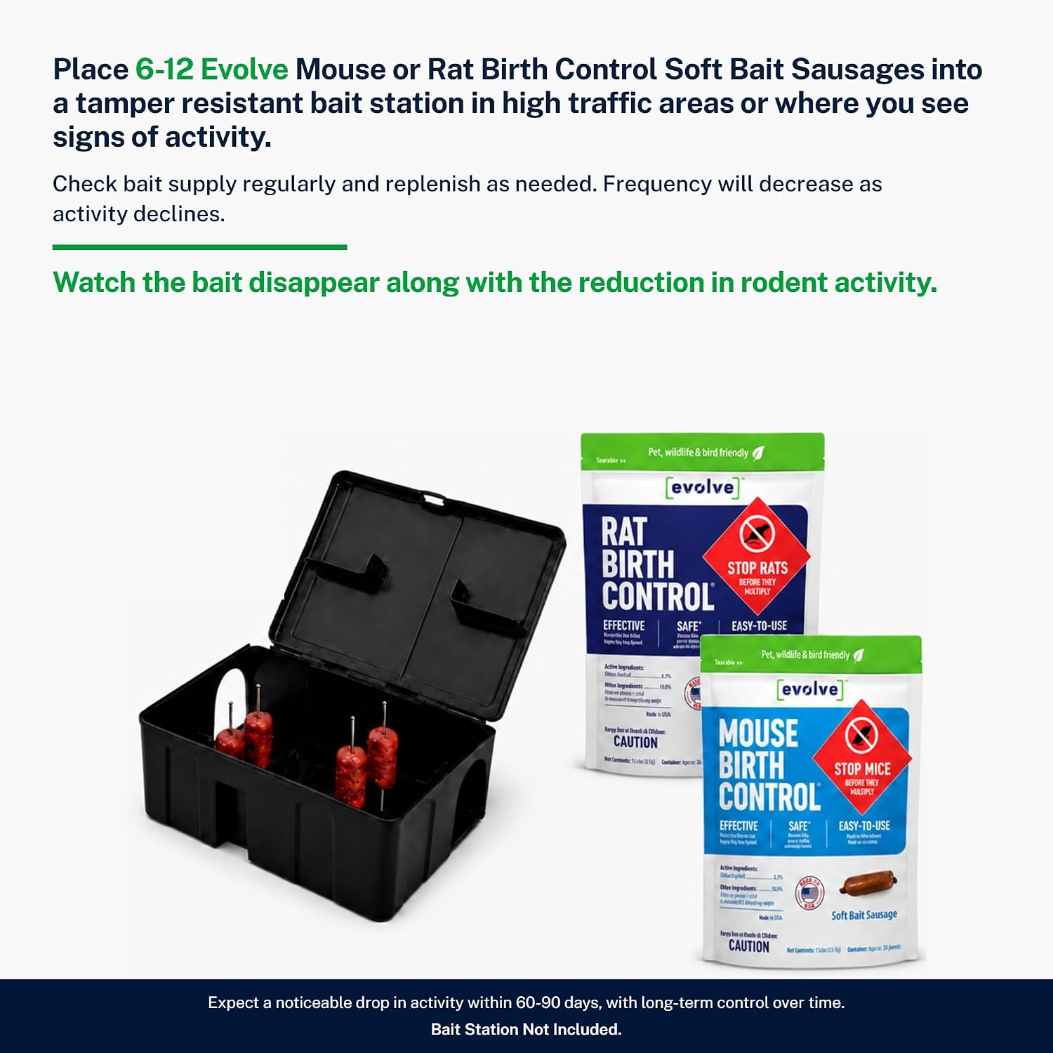 Evolve Mouse Birth Control Soft Bait Sausages –1.5 lbs | Science-Based Mouse Population Control | Non-Lethal, Long-Term Population Management