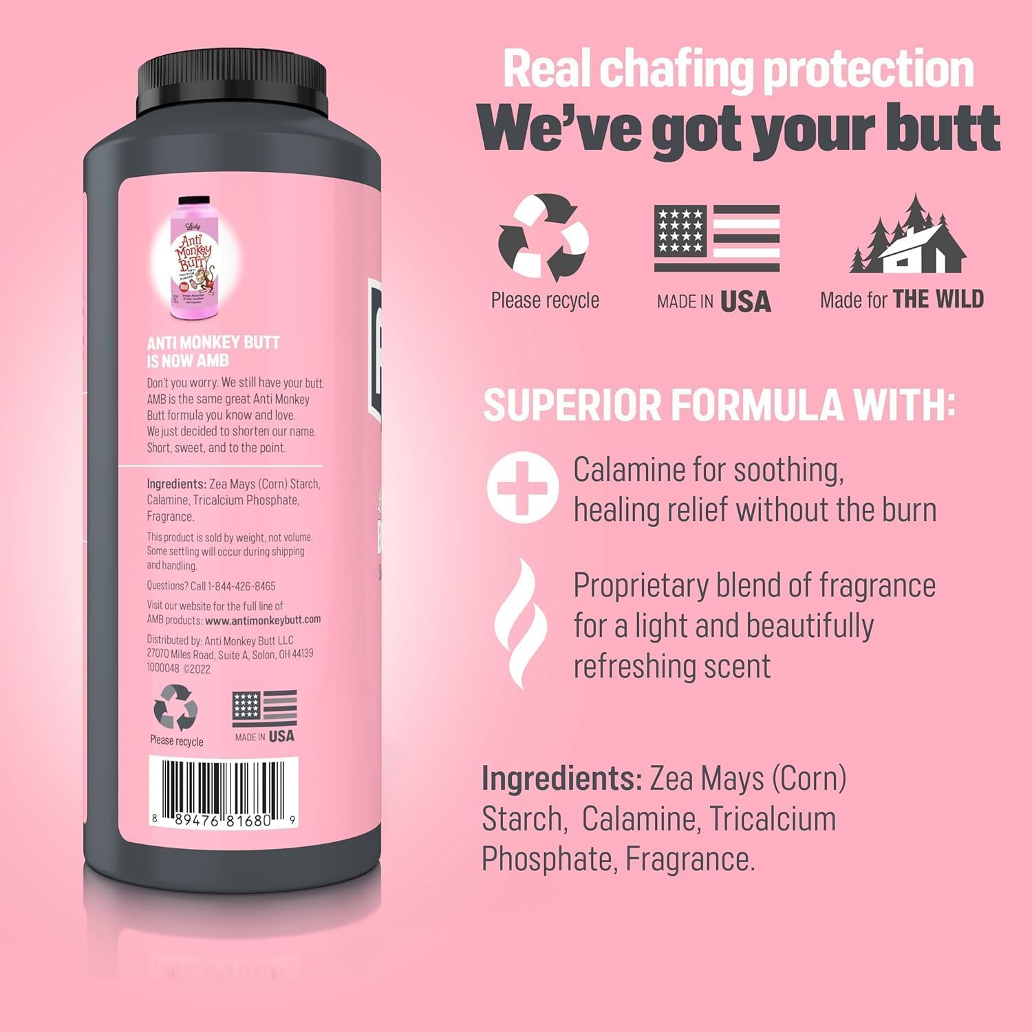 Anti Monkey Butt Body Powder for Women, Talc-Free, 8 oz