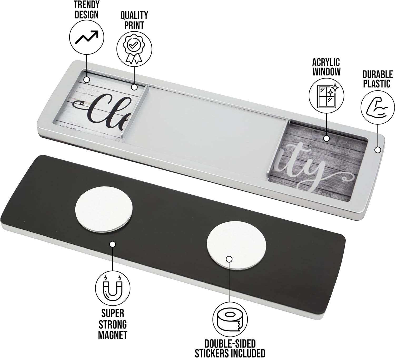 Dishwasher Magnet Clean Dirty Sign - Magnetic Signs That Say Clean/Dirty - Optional Sticker Adhesive for Non-Metal Stainless Steel Dish Washers - Light Gray Farmhouse