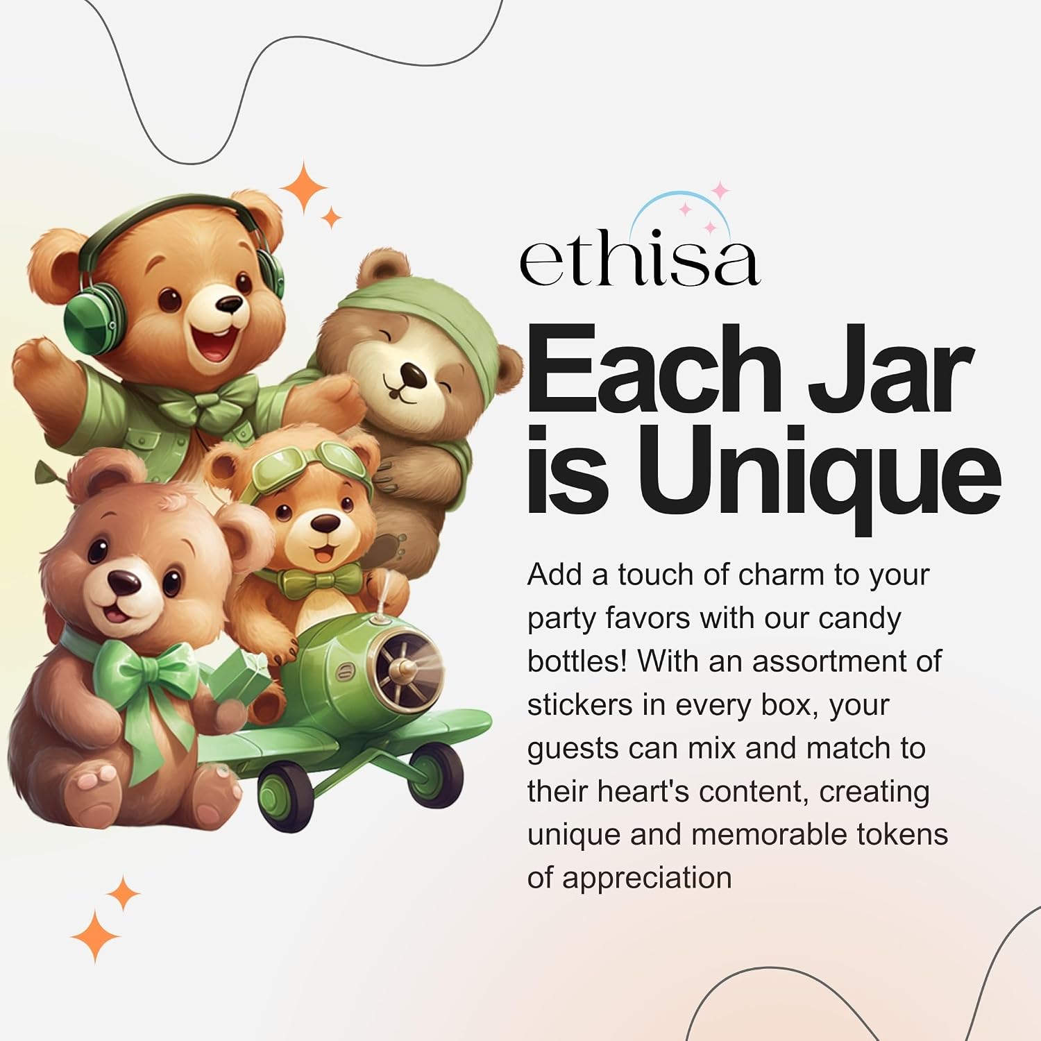 Ethisa Small 12 Pack Woodland We Can Bearly Wait Party Favors - Gender Neutral Jars with Ribbons and Stickers - DIY Sage Green Party Decoration Candy Bottles for Teddy Bear Baby Shower and Reveal