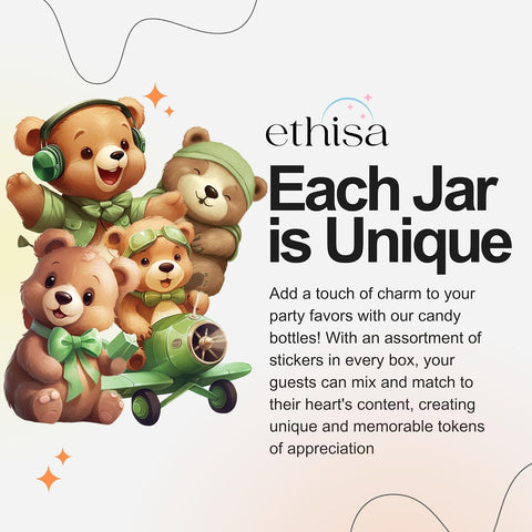 Ethisa Small 12 Pack Woodland We Can Bearly Wait Party Favors - Gender Neutral Jars with Ribbons and Stickers - DIY Sage Green Party Decoration Candy Bottles for Teddy Bear Baby Shower and Reveal