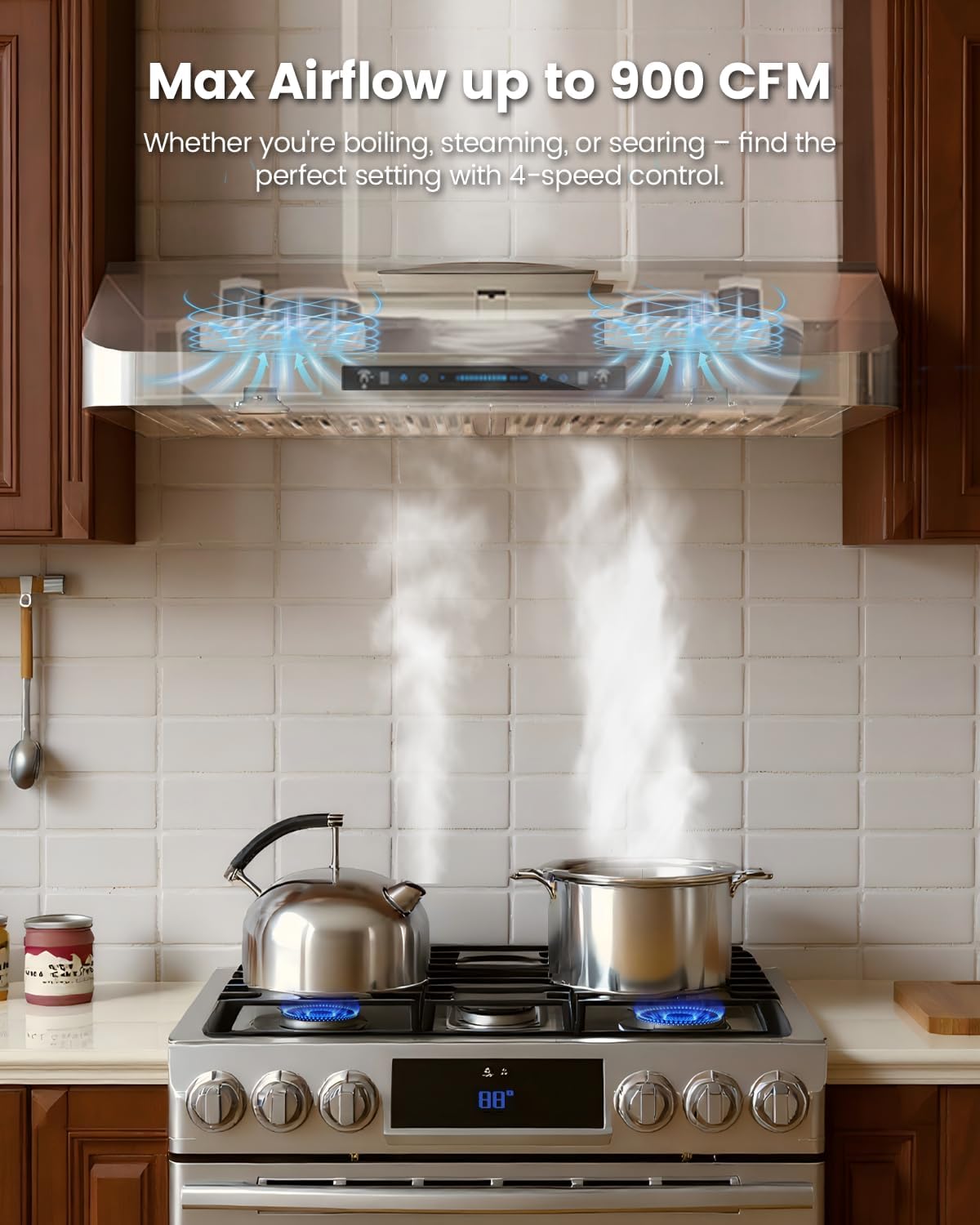 JOCO 36 Inch Under Cabinet Range Hood, 900 CFM, Gesture Touch Remote