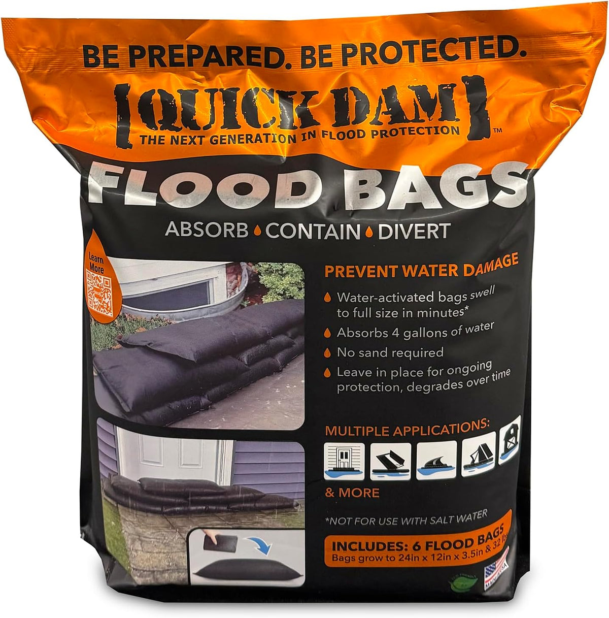 Quick Dam 12" x 24" Water Activated Flood Bags, 6-Pack