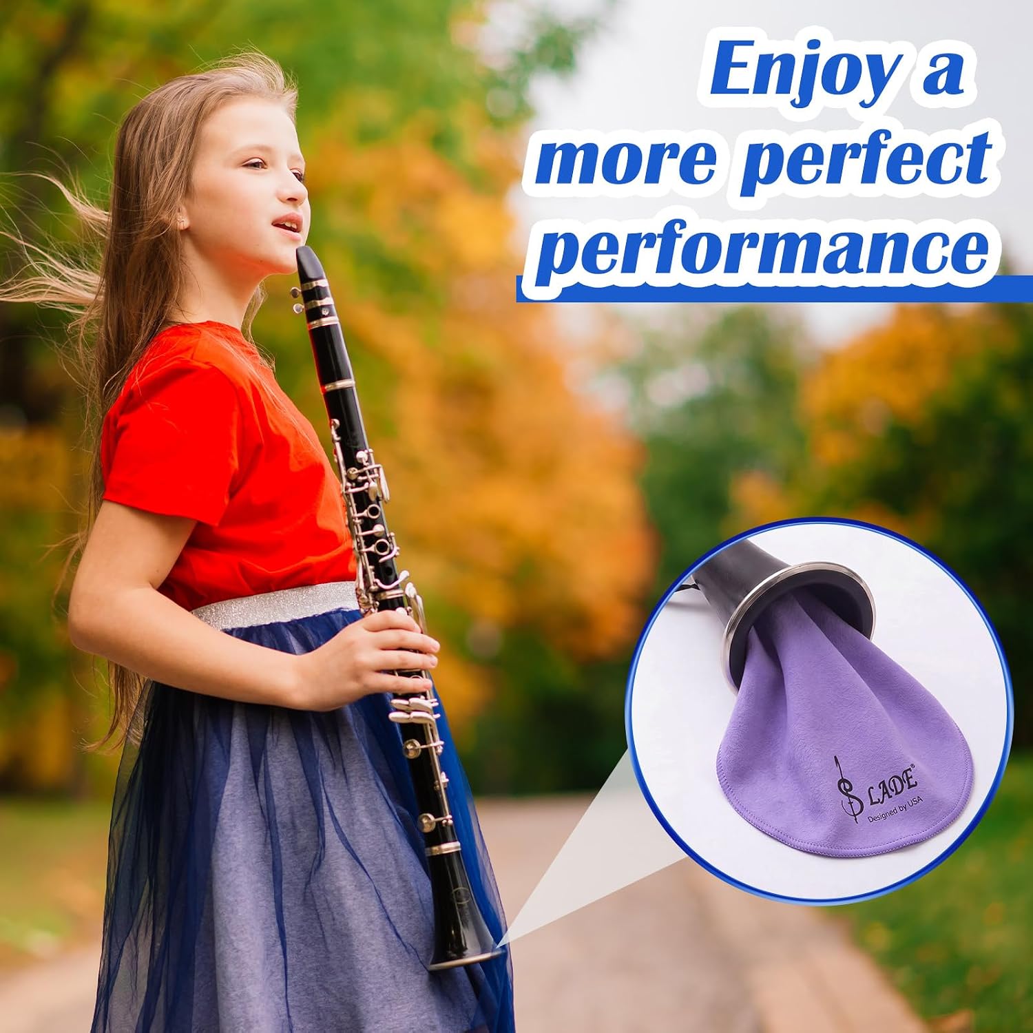 Yinder 4 Clarinet Swab Cloth Clarinet Cleaner Cleaning,Blue and Purple