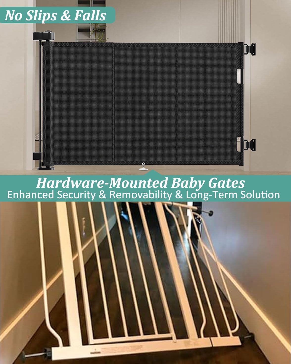 Miumoon 71 inch Reinforced Retractable Baby Gates 34 inch Tall