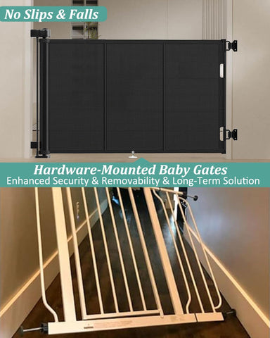 Miumoon 71 inch Reinforced Retractable Baby Gates 34 inch Tall