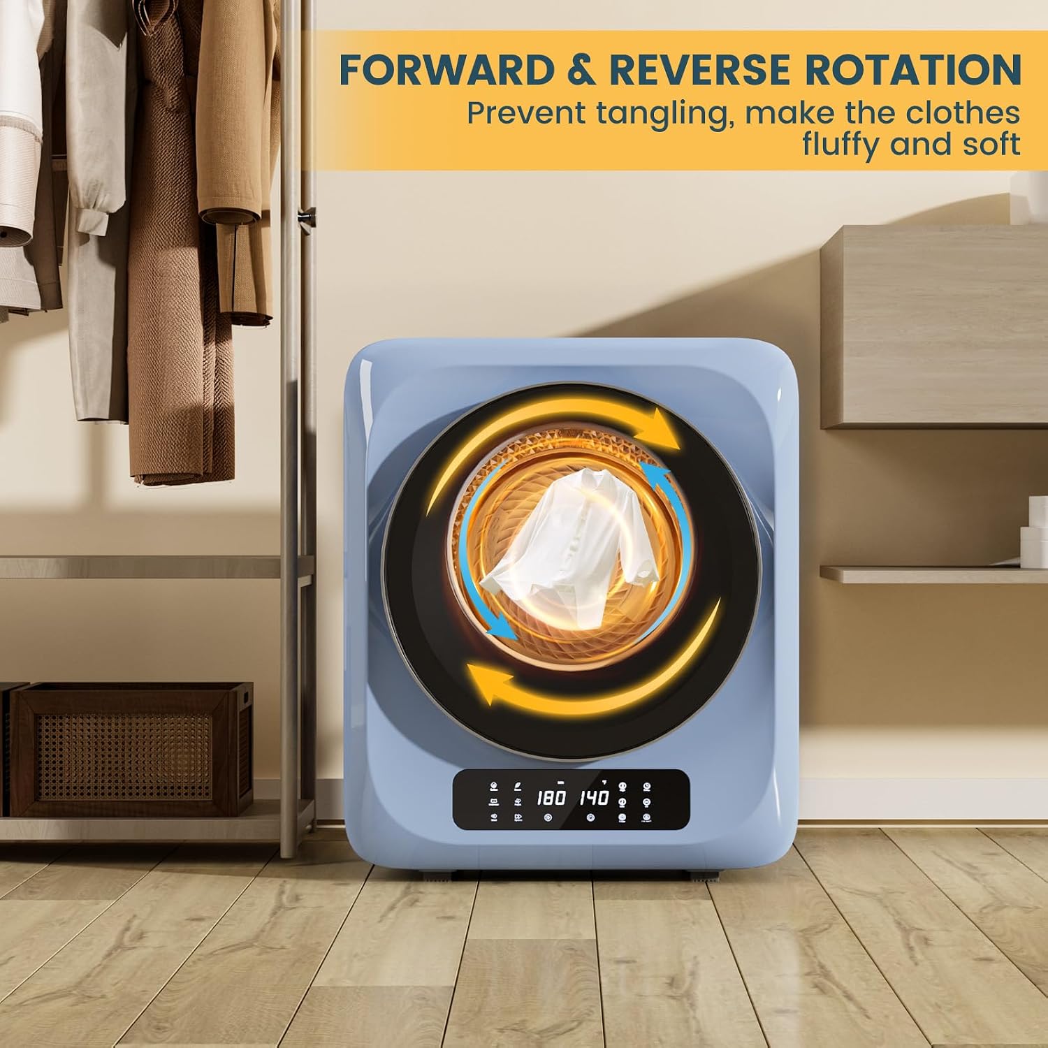 Zynkez 12Lbs Portable Clothes Dryer, 850W Compact Laundry Dryer with Boot Dryer, 6 Drying Modes, Electric Dryer with LED Control for Apartments, Home, Dorms, RVs, Blue