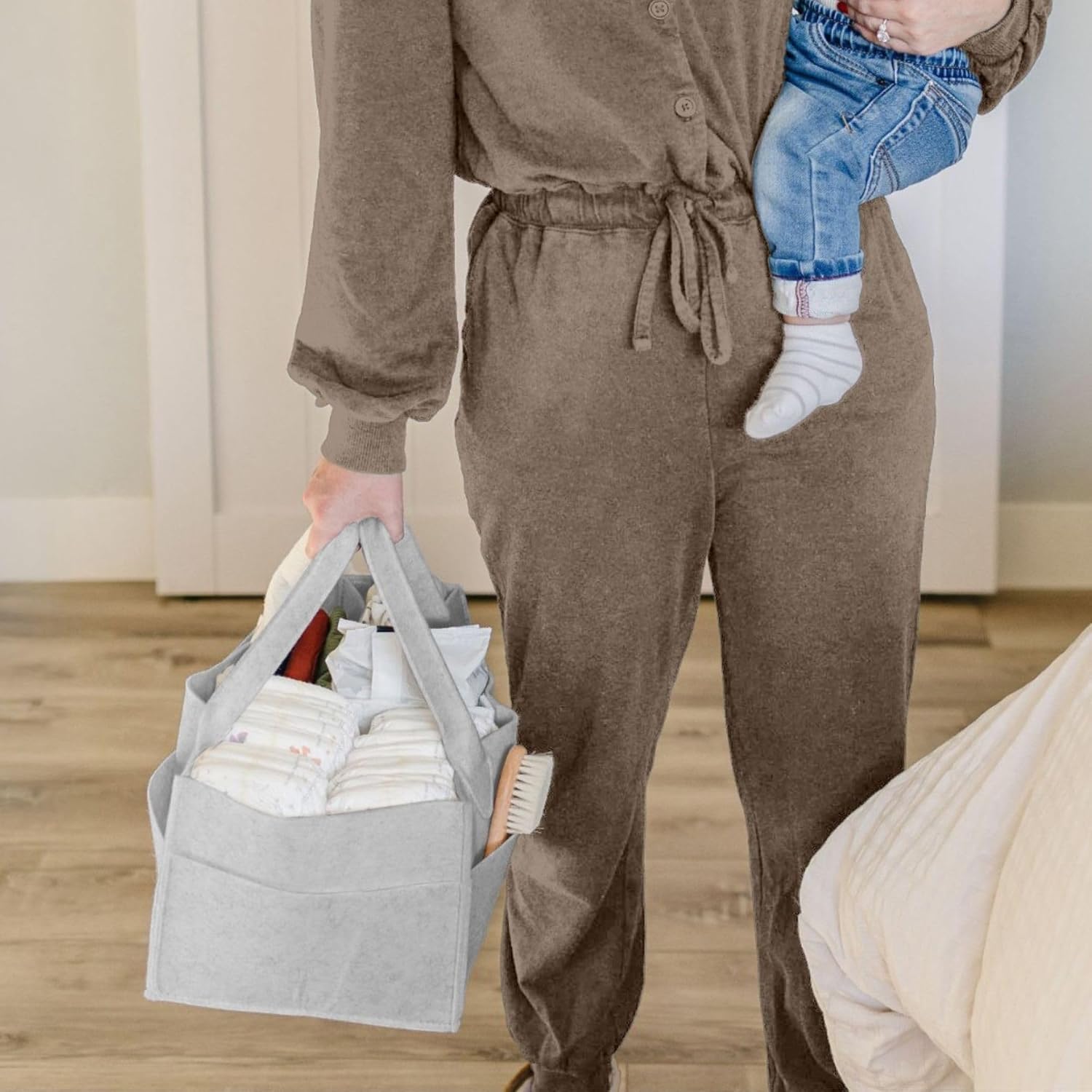 PUTSKA Baby Diaper Caddy Organizer, Felt Nursery Basket, Gray, Extra Large