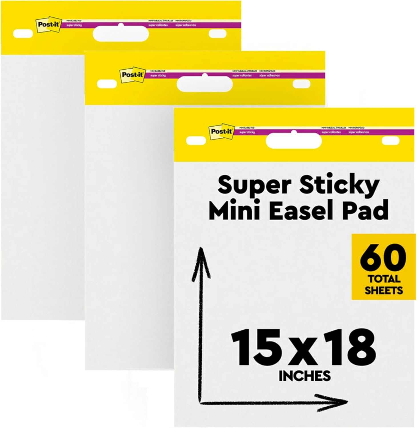 Post-it Super Sticky Mini Easel Pad, 15 x 18 in, White, 3 Pads