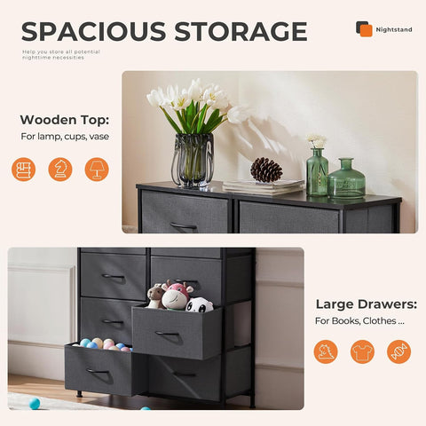 Sweetcrispy Dresser for Bedroom, Fabric Dresser with 8 Drawers, Ash