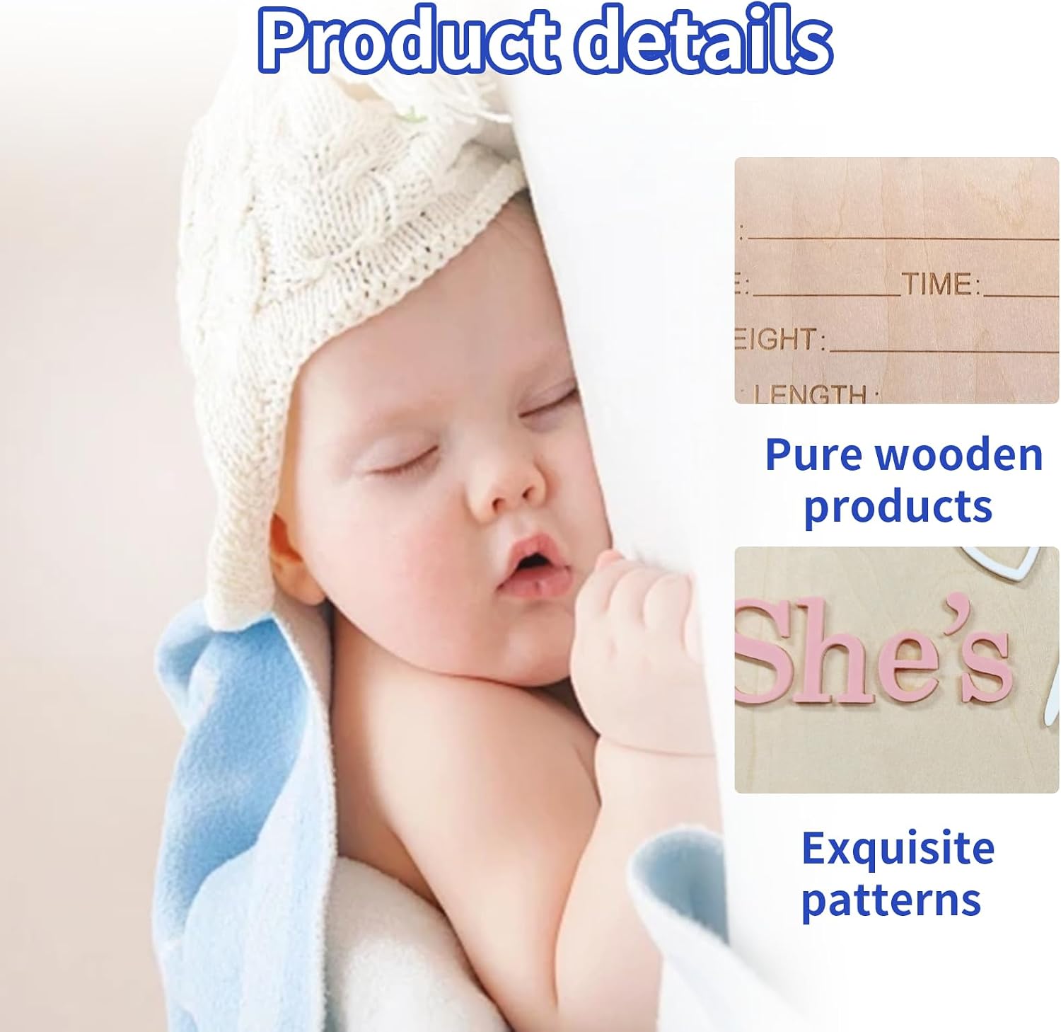 Baby Announcement Sign, ​5.9 Inch Wooden Hello World Newborn Signs, Birth Announcement Sign, Gender Reveal Signs, He's here Decoration, Welcome Newborn Arrival To World (She's,Pink-D)