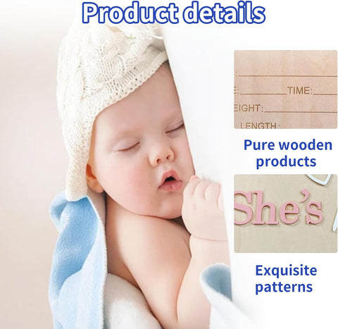 Baby Announcement Sign, ​5.9 Inch Wooden Hello World Newborn Signs, Birth Announcement Sign, Gender Reveal Signs, He's here Decoration, Welcome Newborn Arrival To World (She's,Pink-D)
