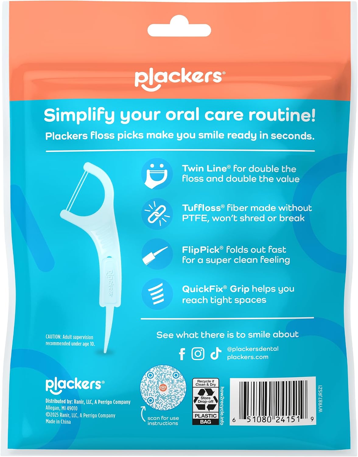 Plackers Twin Line Floss Picks, Intense Mint, 300 Count
