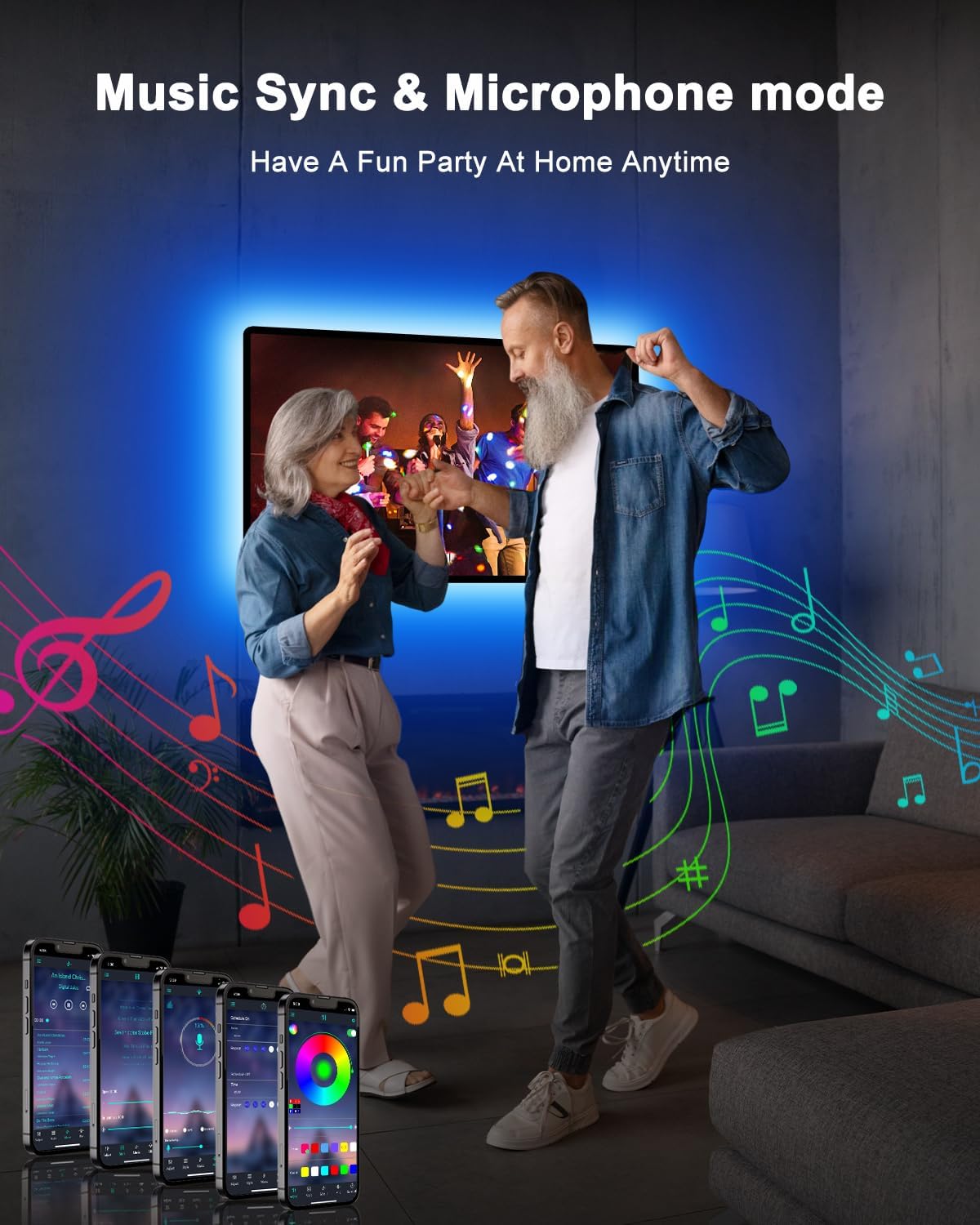 Daymeet LED Lights for TV 40-65 inch TV Behind Lighting, 13.1ft TV Led Backlight TV Led Light Strip, USB Powered RGB Lights Behind with Remote, Music Sync Bluetooth APP Control for Bedroom