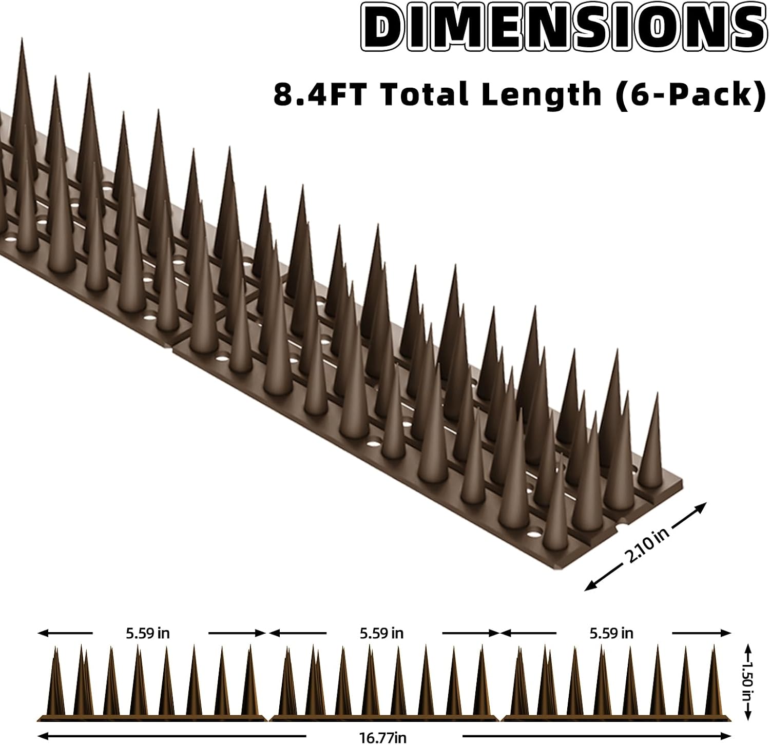 Bird Spikes, 6 Pack, 8.4 FT Total Coverage, Outdoor Bird Deterrent, Brown