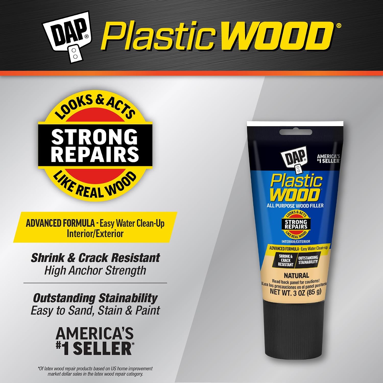 DAP Plastic Wood All Purpose Latex Wood Filler, Natural, 3 Oz (7079800580)
