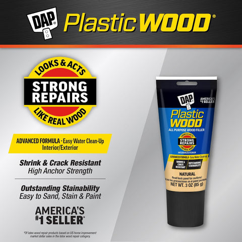 DAP Plastic Wood All Purpose Latex Wood Filler, Natural, 3 Oz (7079800580)