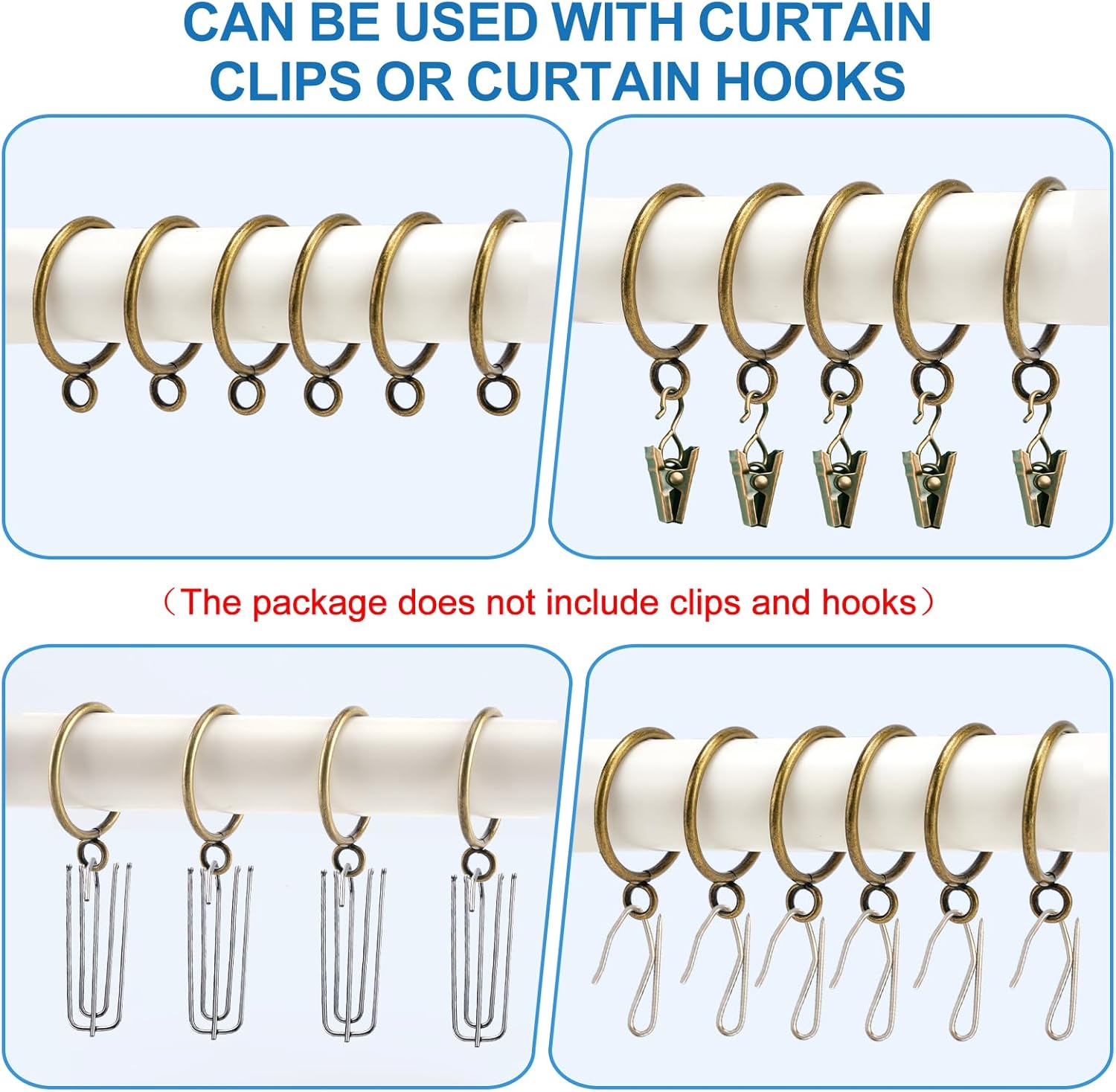 44 Pack Curtain Rings with Eyelets, Metal Drapery Rings for Pinch Pleat Curtains, Drape Ring 1.5 Inch I D, Fits Up to 1.2 in Rod (Bronze)
