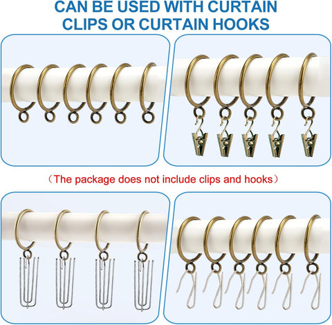44 Pack Curtain Rings with Eyelets, Metal Drapery Rings for Pinch Pleat Curtains, Drape Ring 1.5 Inch I D, Fits Up to 1.2 in Rod (Bronze)