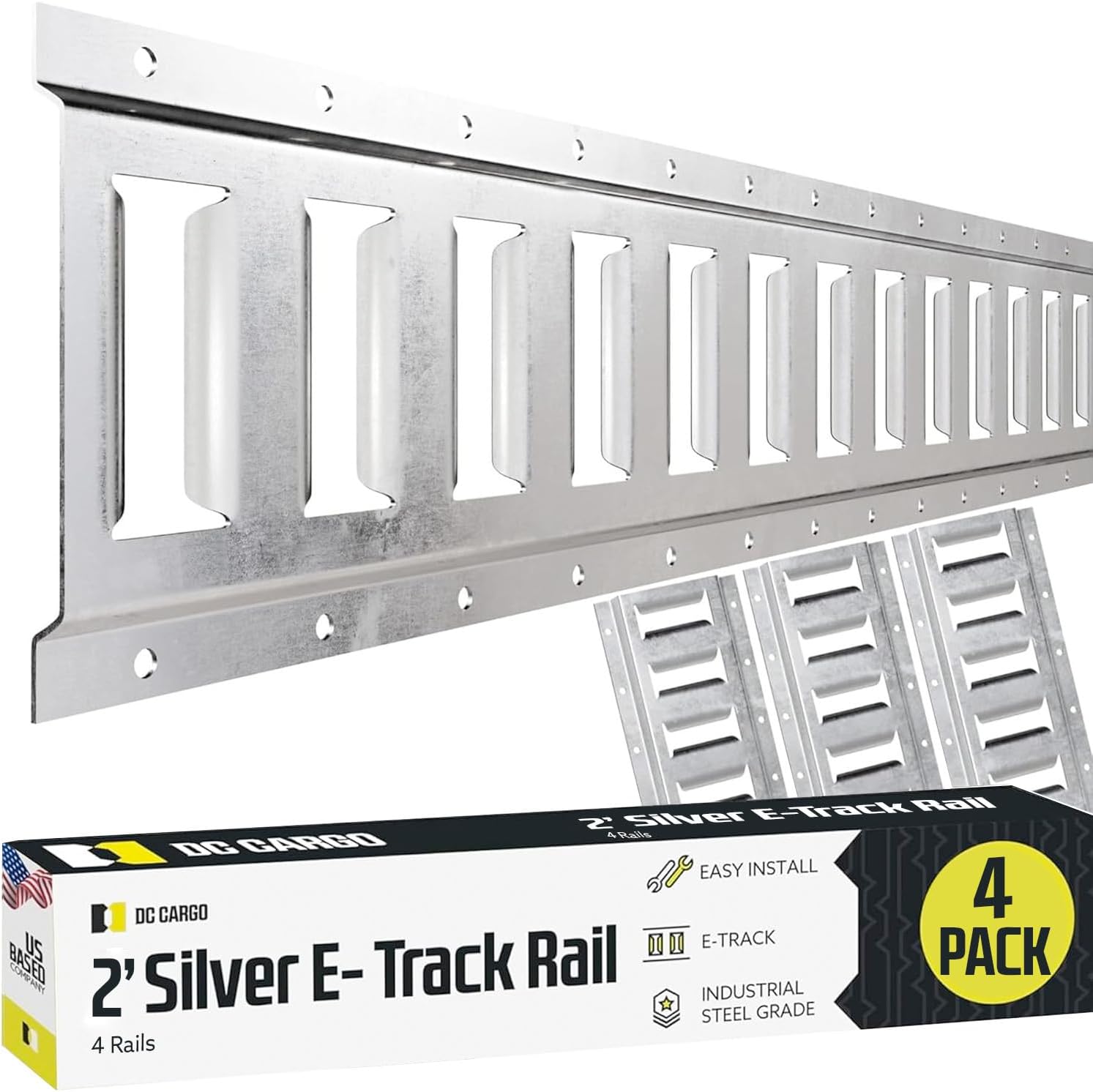 DC Cargo Mall E Track Tie Down Rail Kit 2' (4 Pack) for Garages, Vans, Trailers, Motorcycle Tie Downs, ATV Mountings – Galvanized Steel - Secure Cargo & Heavy Loads Up to 2,000 lbs