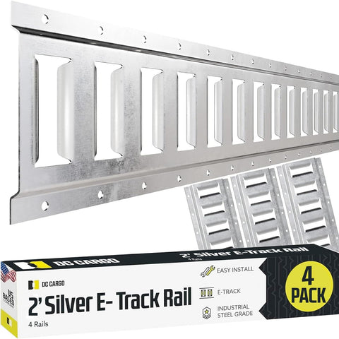 DC Cargo Mall E Track Tie Down Rail Kit 2' (4 Pack) for Garages, Vans, Trailers, Motorcycle Tie Downs, ATV Mountings – Galvanized Steel - Secure Cargo & Heavy Loads Up to 2,000 lbs