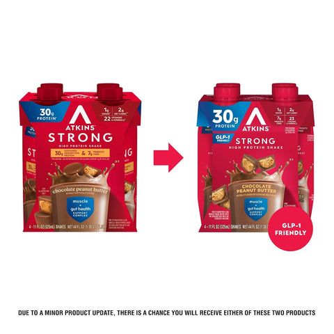 Atkins Strong High Protein Shake, Chocolate Peanut Butter Flavored, 12 CT