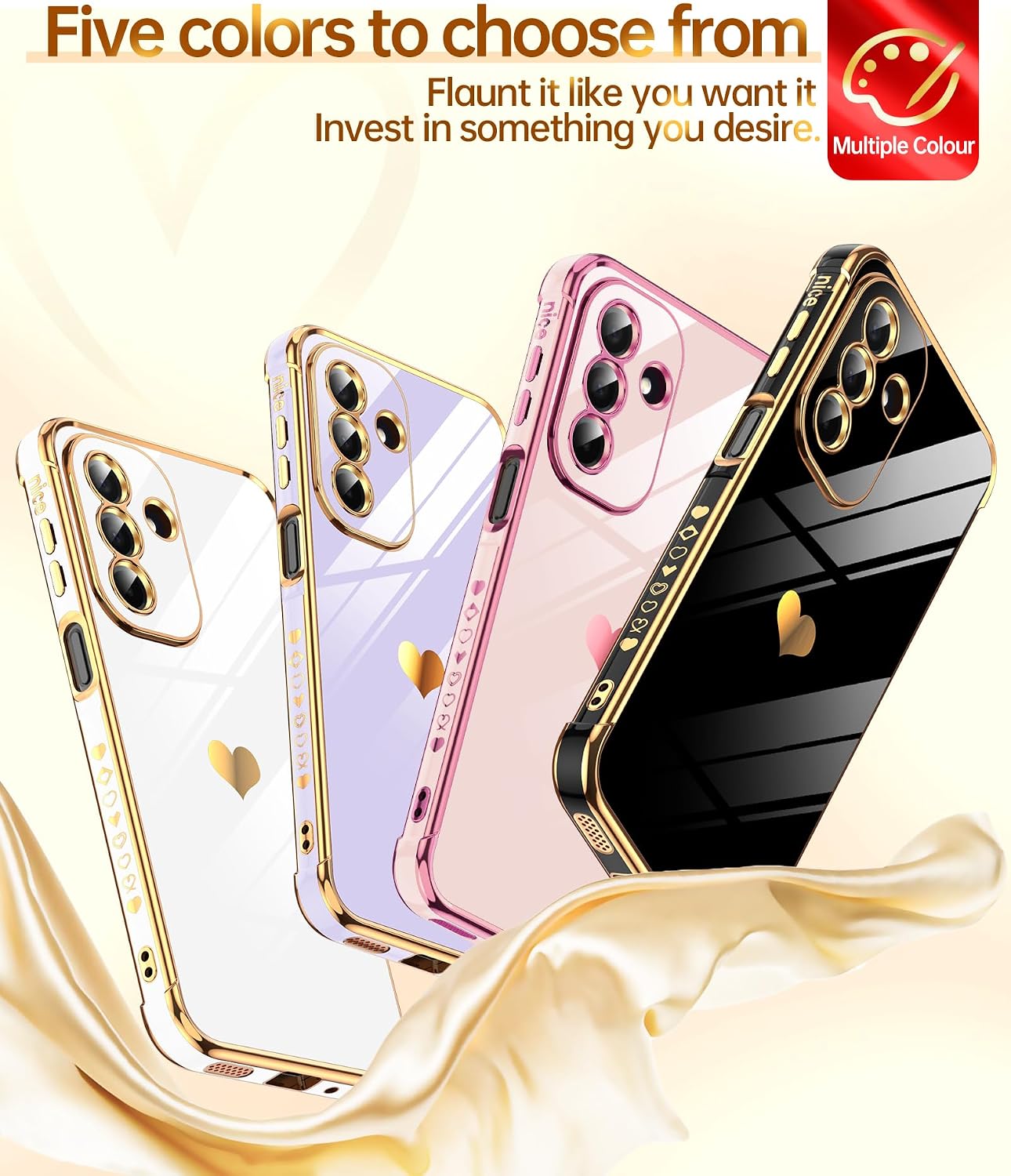 LeYi for Samsung Galaxy A27-5G Case: with Tempered Glass Screen Protector [2 Pcs]+ Full Camera Lens Protection,Love Heart Plating Girly Cute Luxury Soft TPU Shockproof Case 5G,Purple