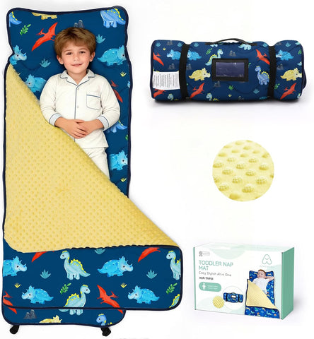 ACRABROS Toddler Nap Mat with Pillow and Blanket, Large Rolled Napping Mats,Slumber Bags for Boys Girls,Kids Sleeping Bag for Daycare, Preschool Travel