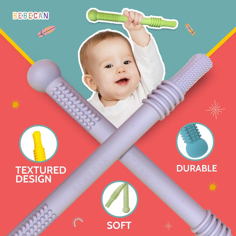 Bebecan Teething Sticks for Babies 36+ Months – Super Soft Silicone Teething Aids, Infant Oral Soothing Relief Back Molars, Multicolor 6-Pack