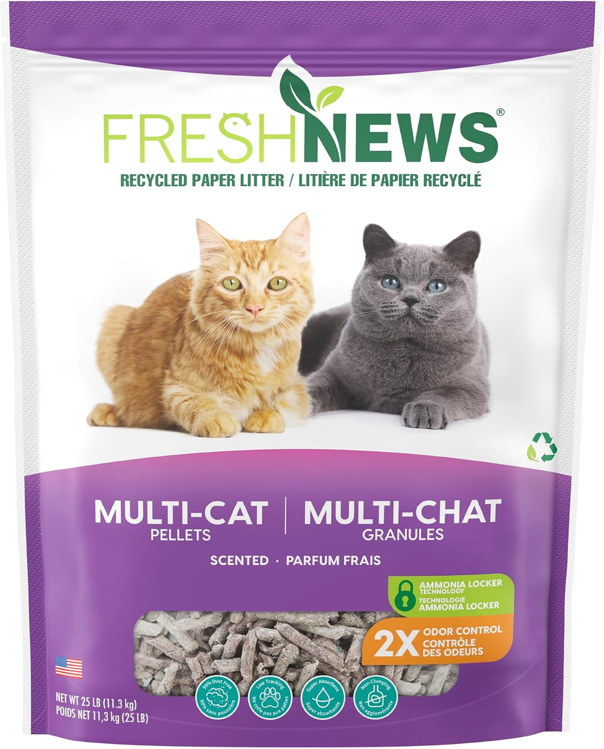 Fresh News Multi-Cat Pellet Non-Clumping Paper Cat Litter, 25 Pound