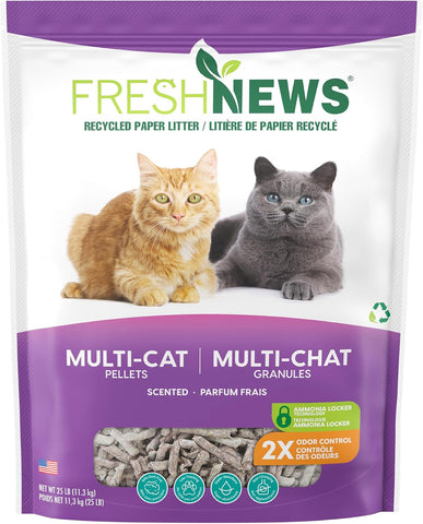Fresh News Multi-Cat Pellet Non-Clumping Paper Cat Litter, 25 Pound